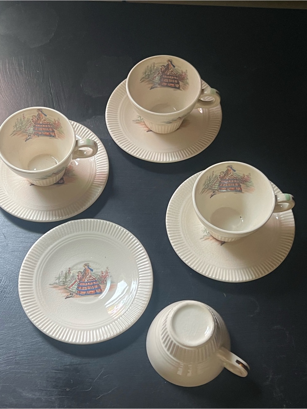 Salem Ohio china Vintage Cream Teacup and Saucer Set with Pastoral Motif